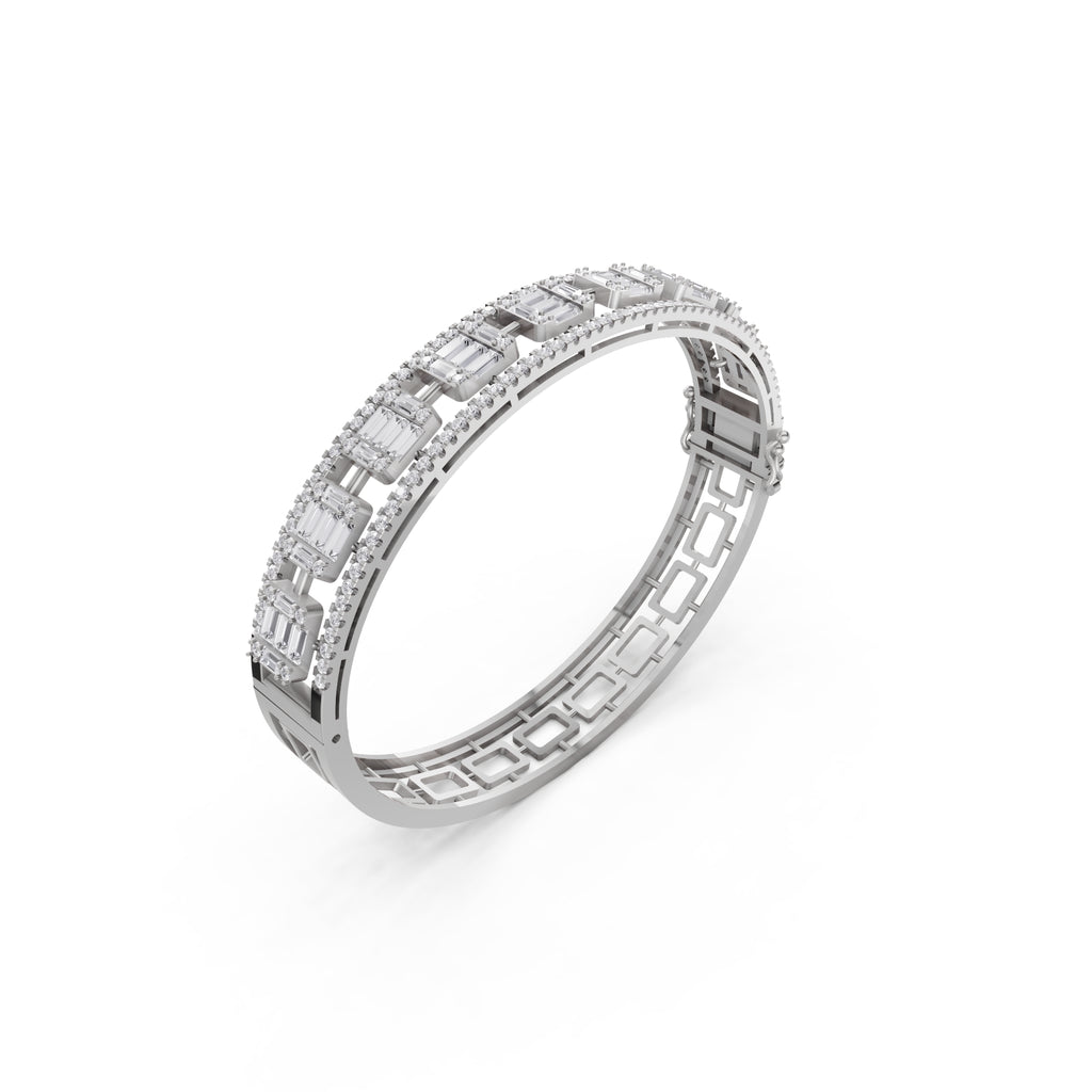 Aarinya Prism Art Deco Baguette Kada Bracelet, Geometric Grandeur Diamond Bracelet