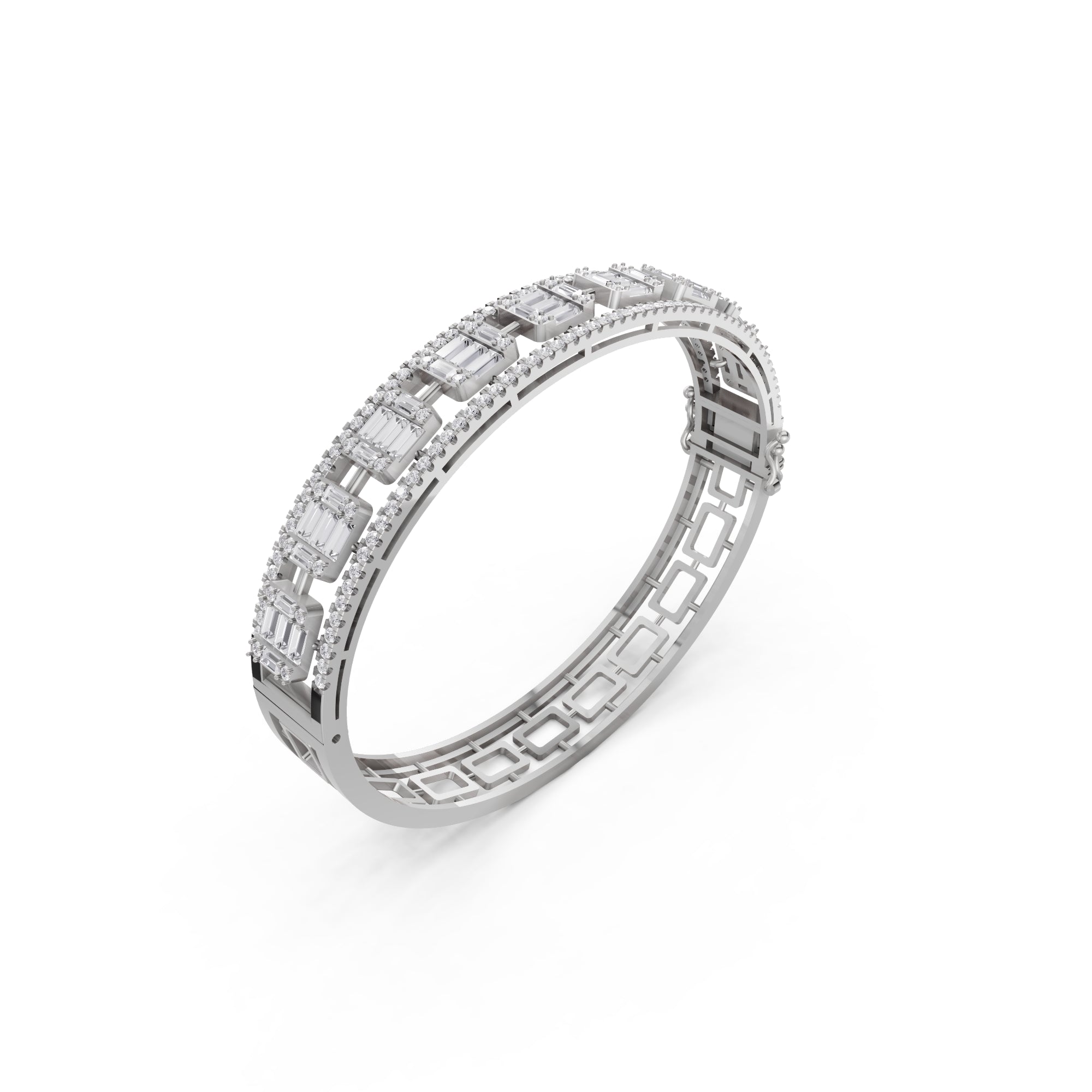 Aarinya Prism Art Deco Baguette Kada Bracelet, Geometric Grandeur Diamond Bracelet