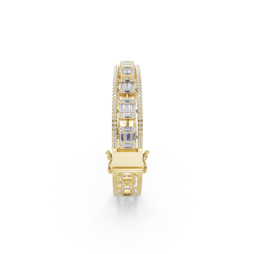 Aarinya Prism Art Deco Baguette Kada Bracelet, Geometric Grandeur Diamond Bracelet