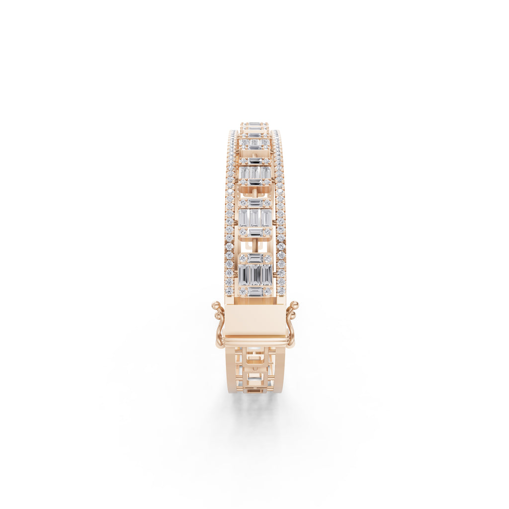 Aarinya Prism Art Deco Baguette Kada Bracelet, Geometric Grandeur Diamond Bracelet
