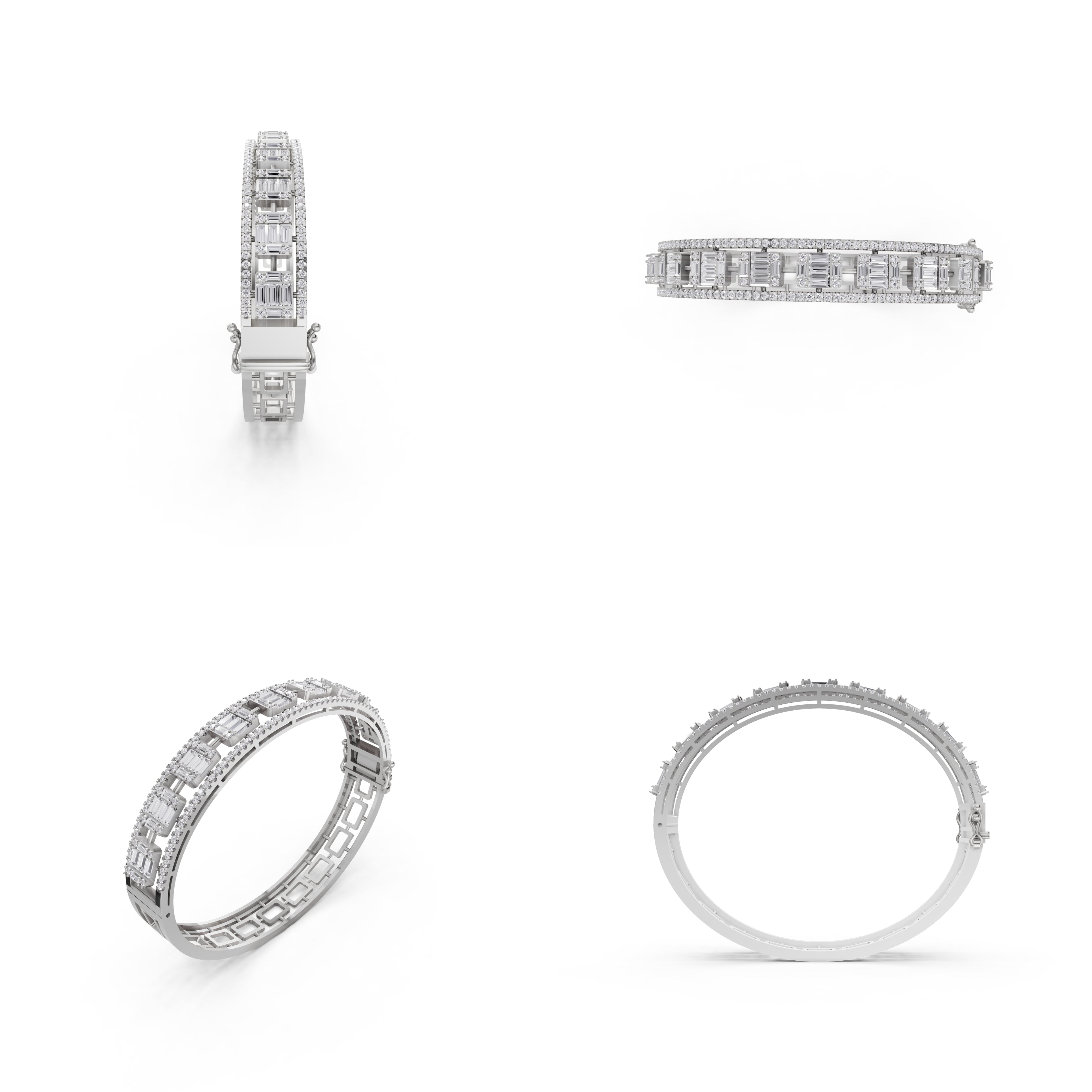 Aarinya Prism Art Deco Baguette Kada Bracelet, Geometric Grandeur Diamond Bracelet