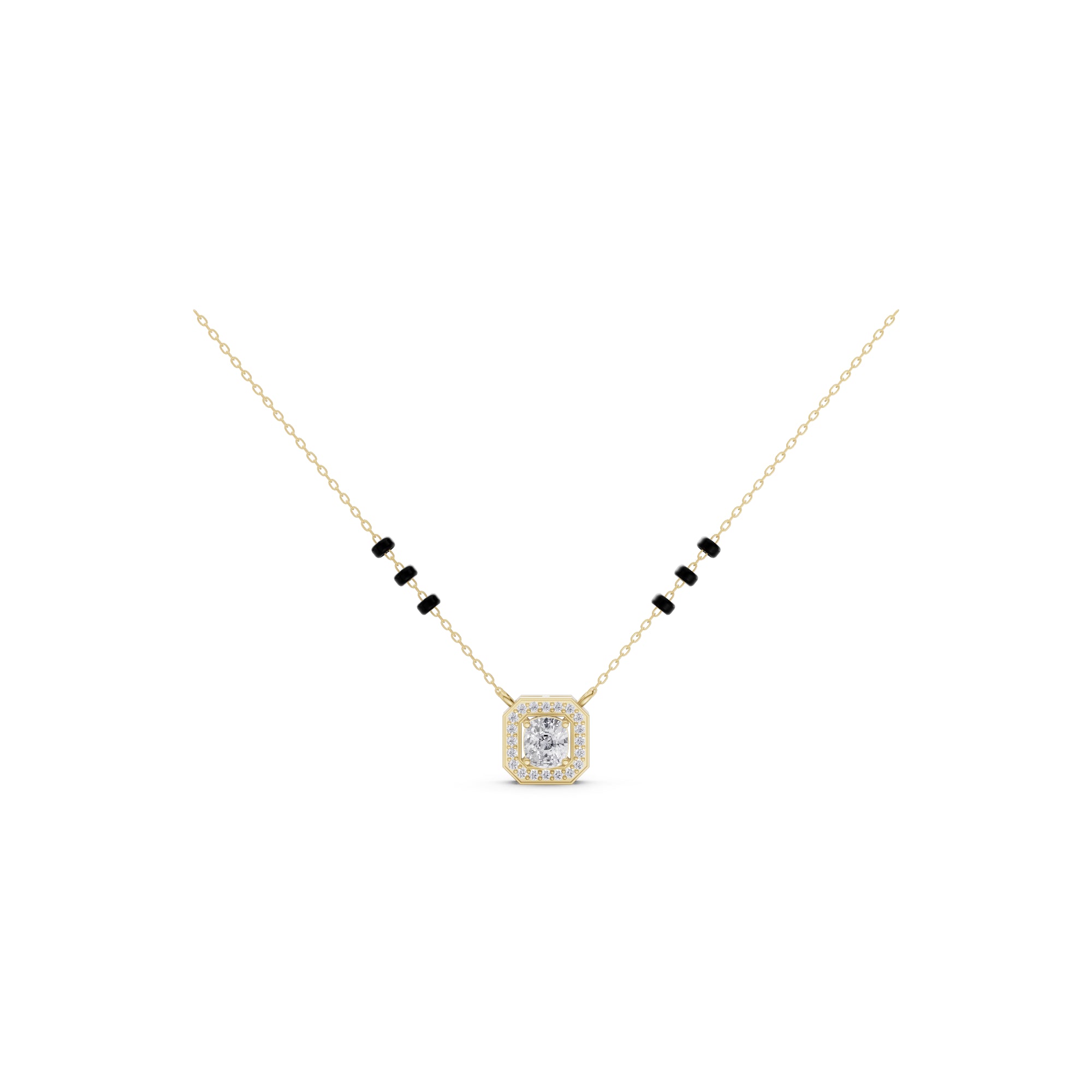 Aarinya Emerald-Cut Silhouette Halo Diamond Pendant
