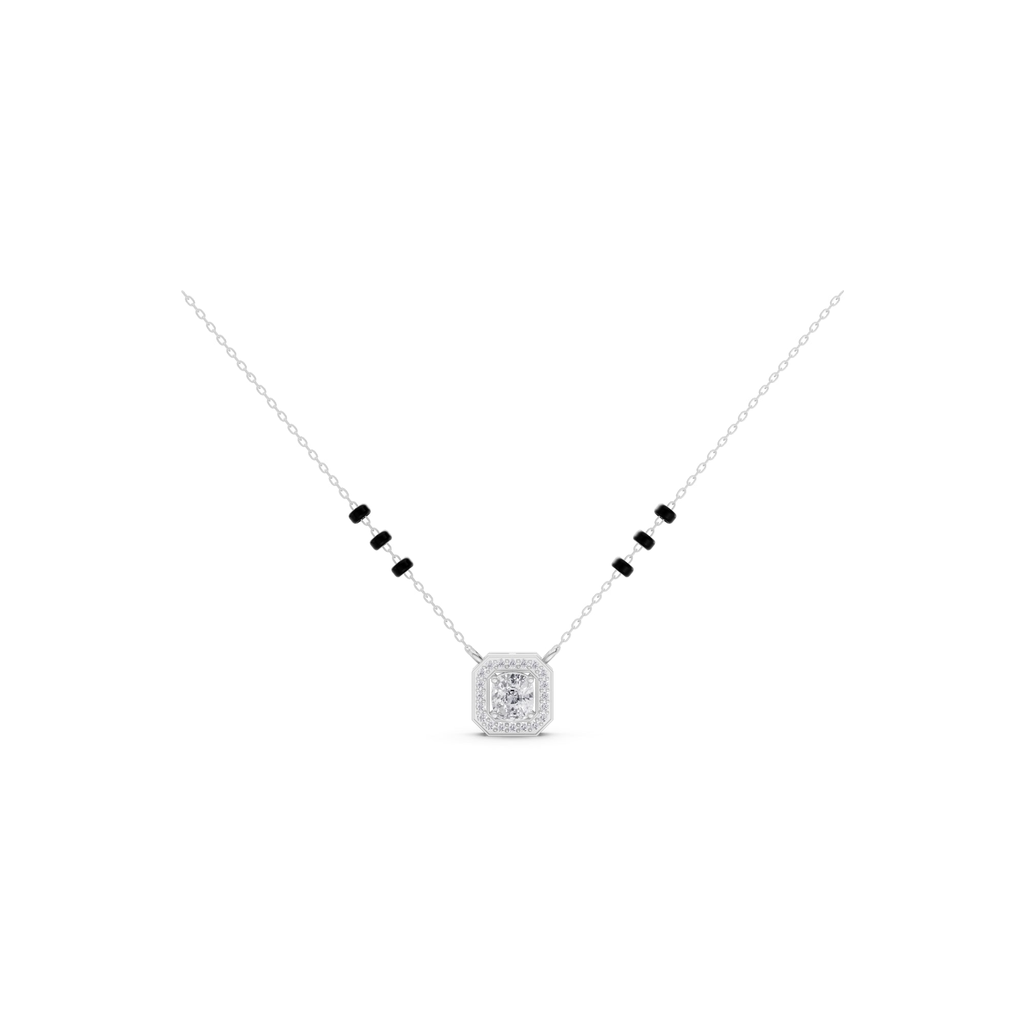 Aarinya Emerald-Cut Silhouette Halo Diamond Pendant