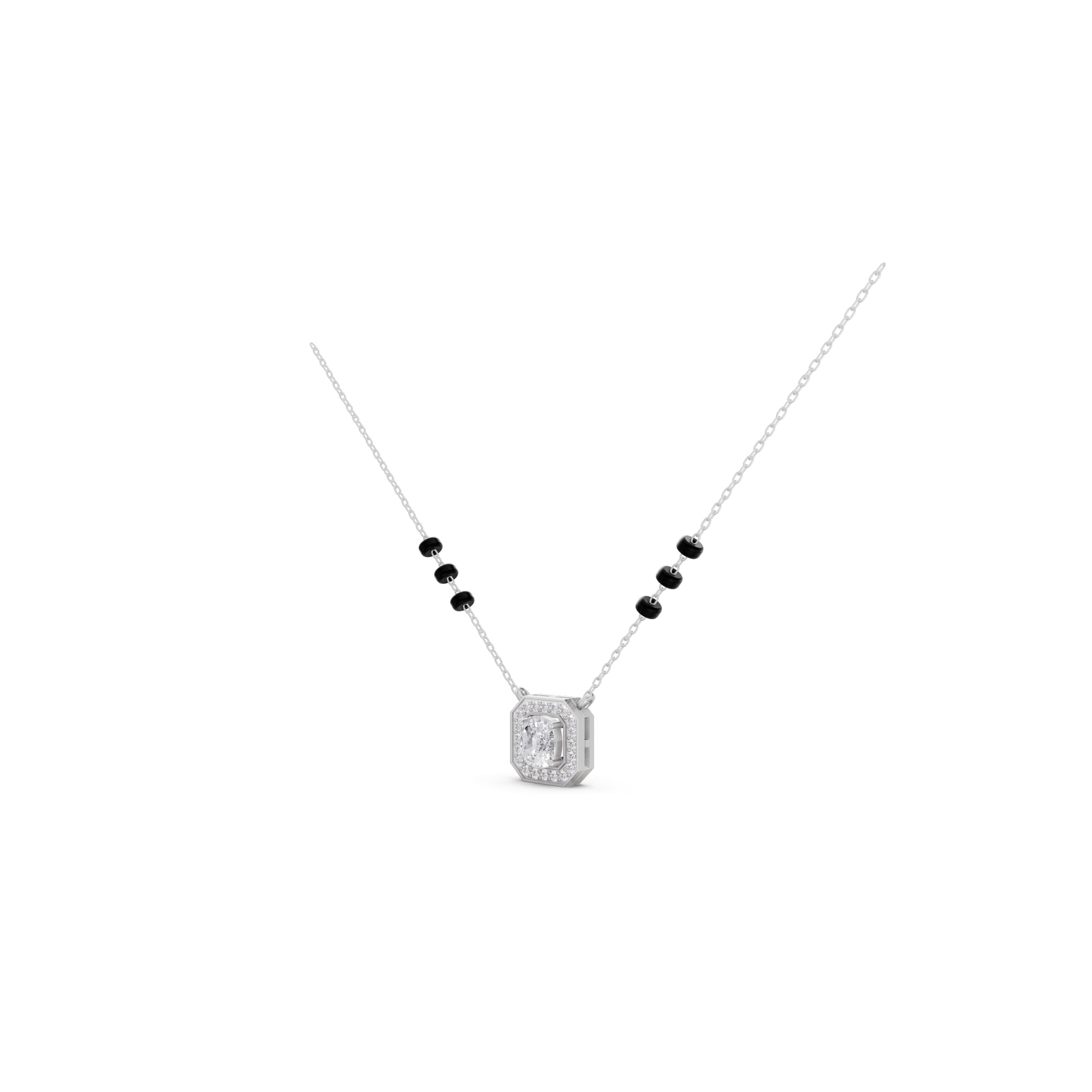 Aarinya Emerald-Cut Silhouette Halo Diamond Pendant