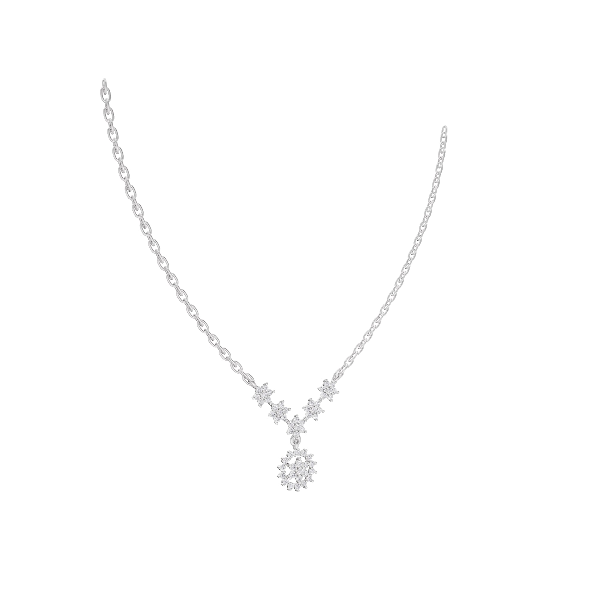Aarinya The Sovereign Floral Chevron Cluster Diamond Pendant Necklace