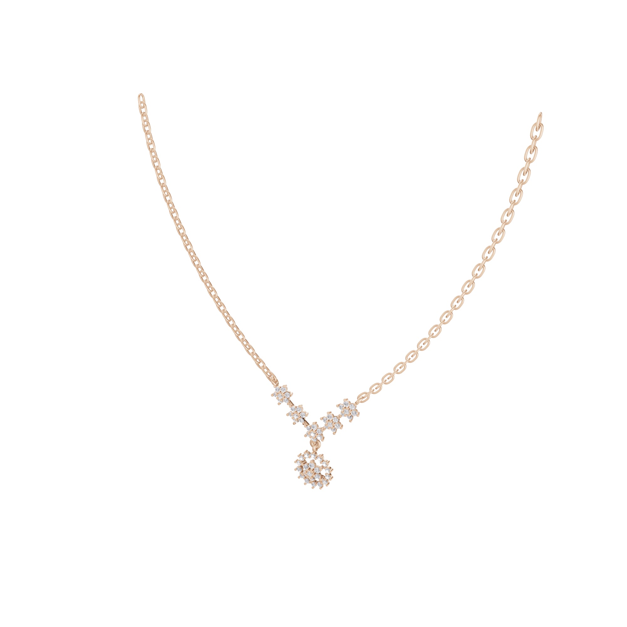 Aarinya The Sovereign Floral Chevron Cluster Diamond Pendant Necklace
