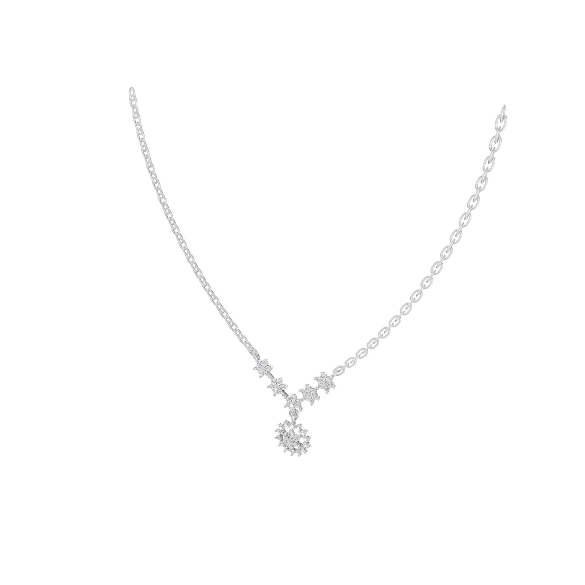 Aarinya The Sovereign Floral Chevron Cluster Diamond Pendant Necklace