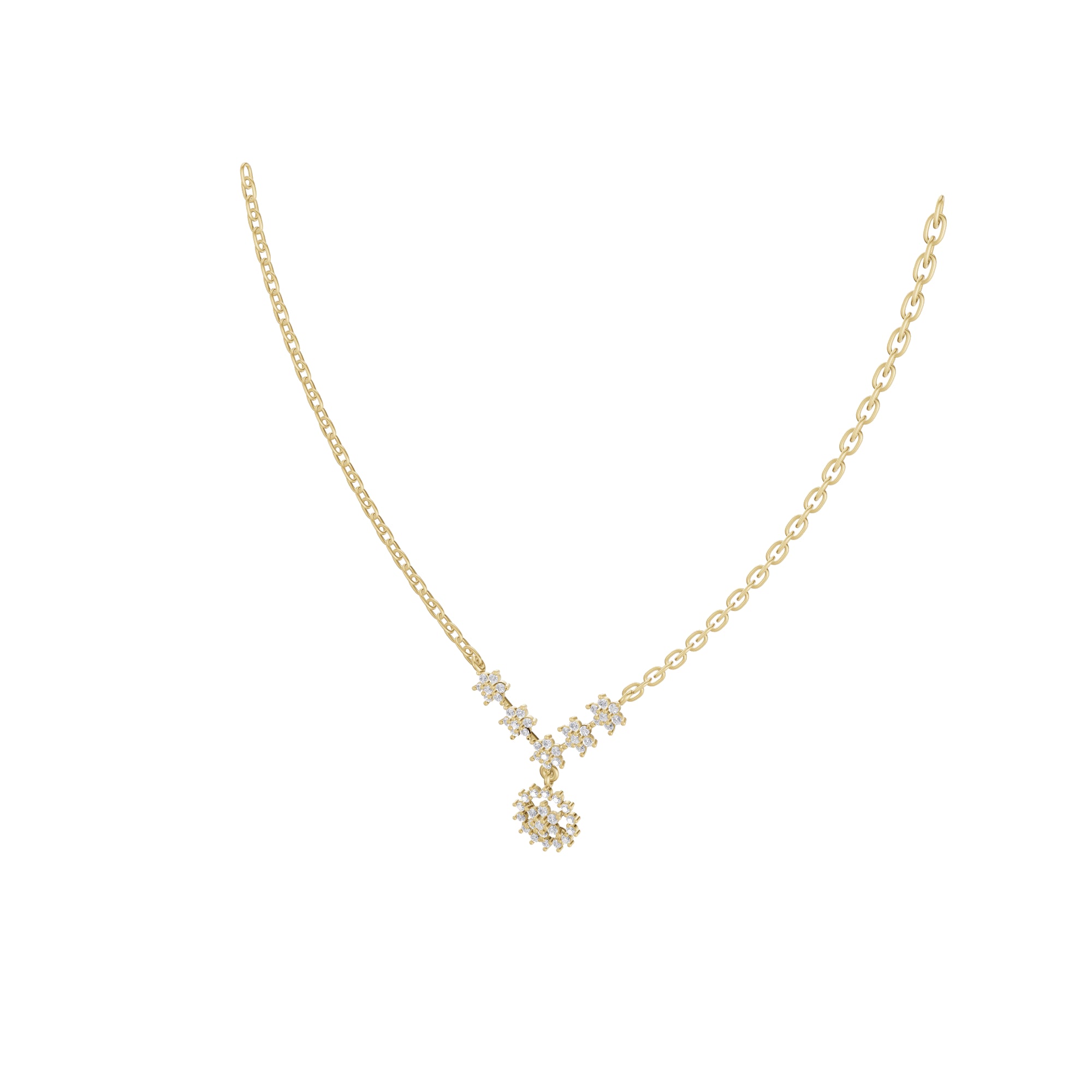 Aarinya The Sovereign Floral Chevron Cluster Diamond Pendant Necklace