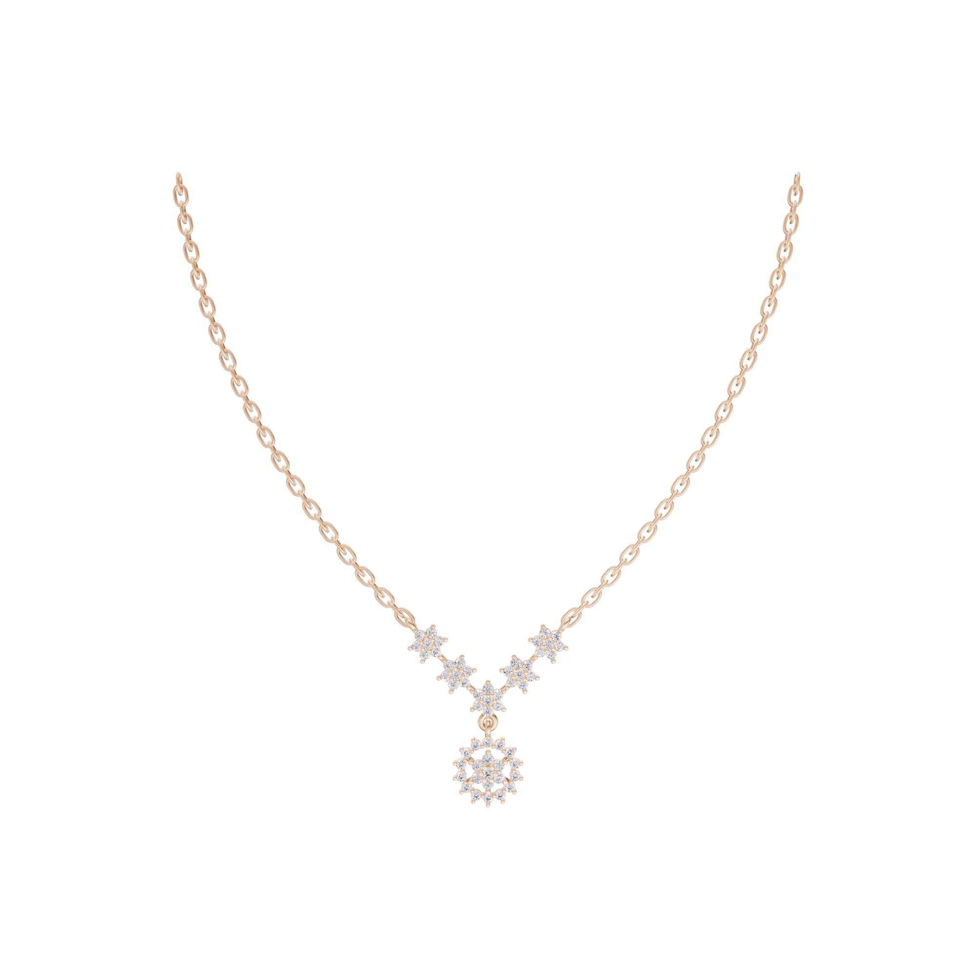 Aarinya The Sovereign Floral Chevron Cluster Diamond Pendant Necklace