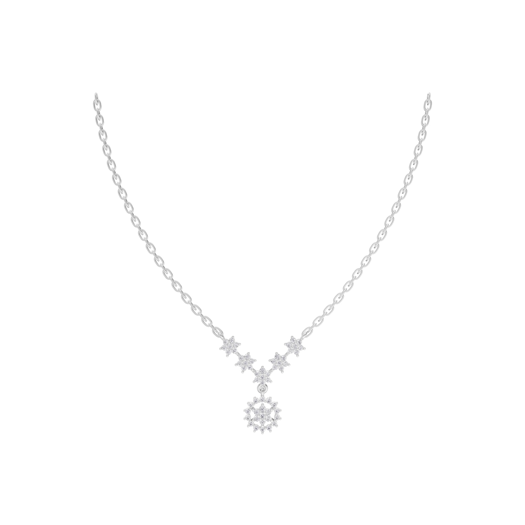 Aarinya The Sovereign Floral Chevron Cluster Diamond Pendant Necklace