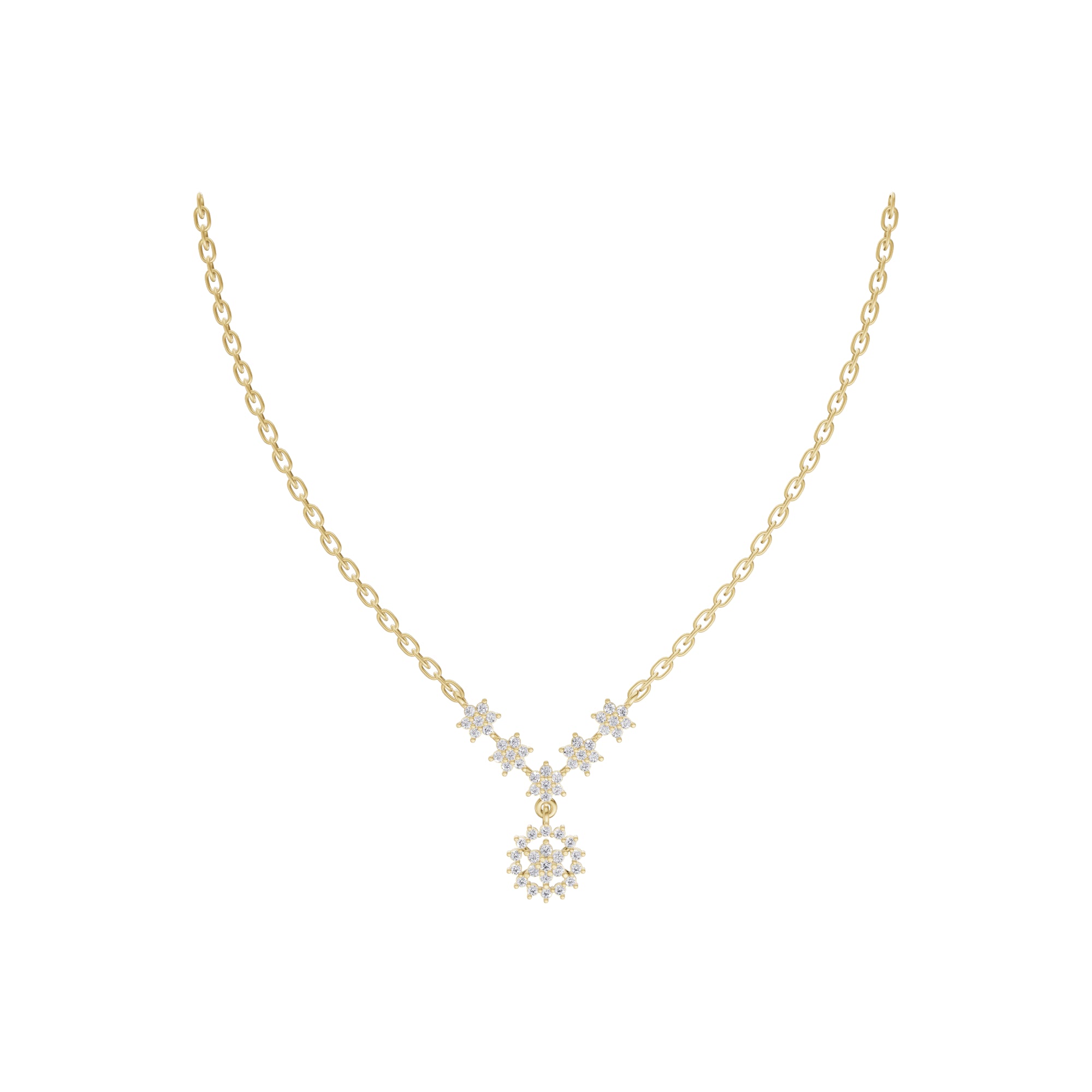 Aarinya The Sovereign Floral Chevron Cluster Diamond Pendant Necklace