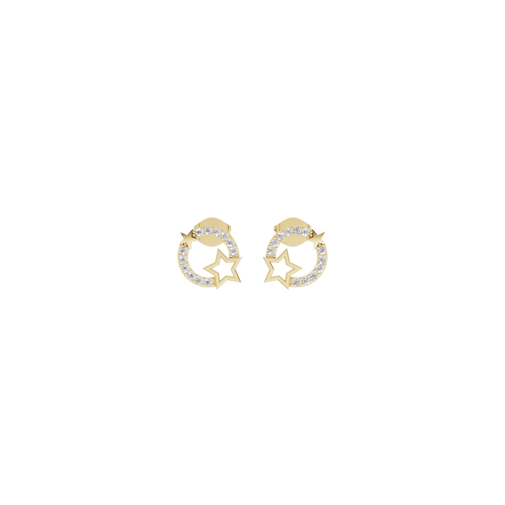 Aarinya Open-Circle Halo Star Diamond Pendant & Earrings Set