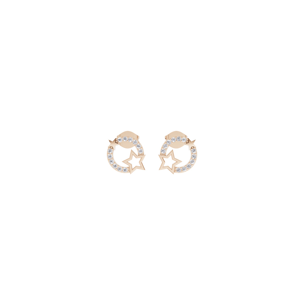 Aarinya Open-Circle Halo Star Diamond Pendant & Earrings Set