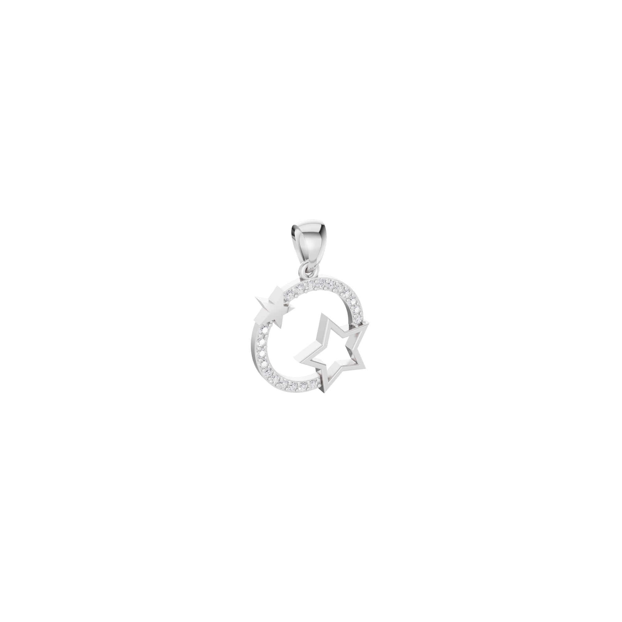 Aarinya Open-Circle Halo Star Diamond Pendant & Earrings Set