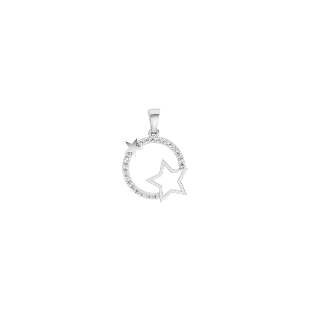 Aarinya Open-Circle Halo Star Diamond Pendant & Earrings Set