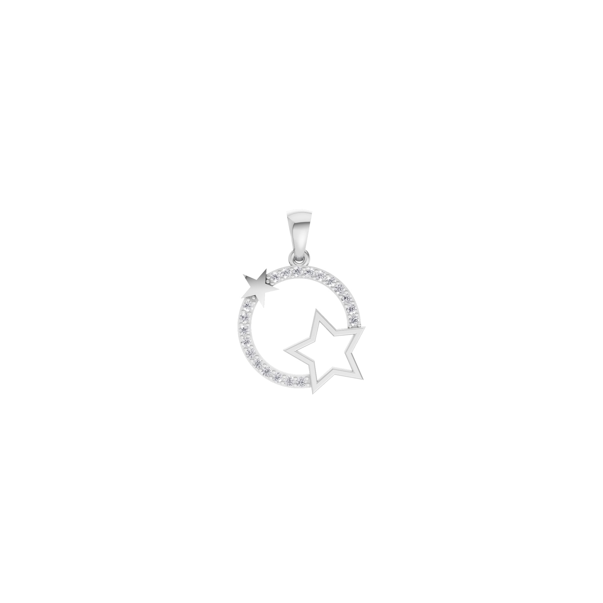 Aarinya Open-Circle Halo Star Diamond Pendant & Earrings Set