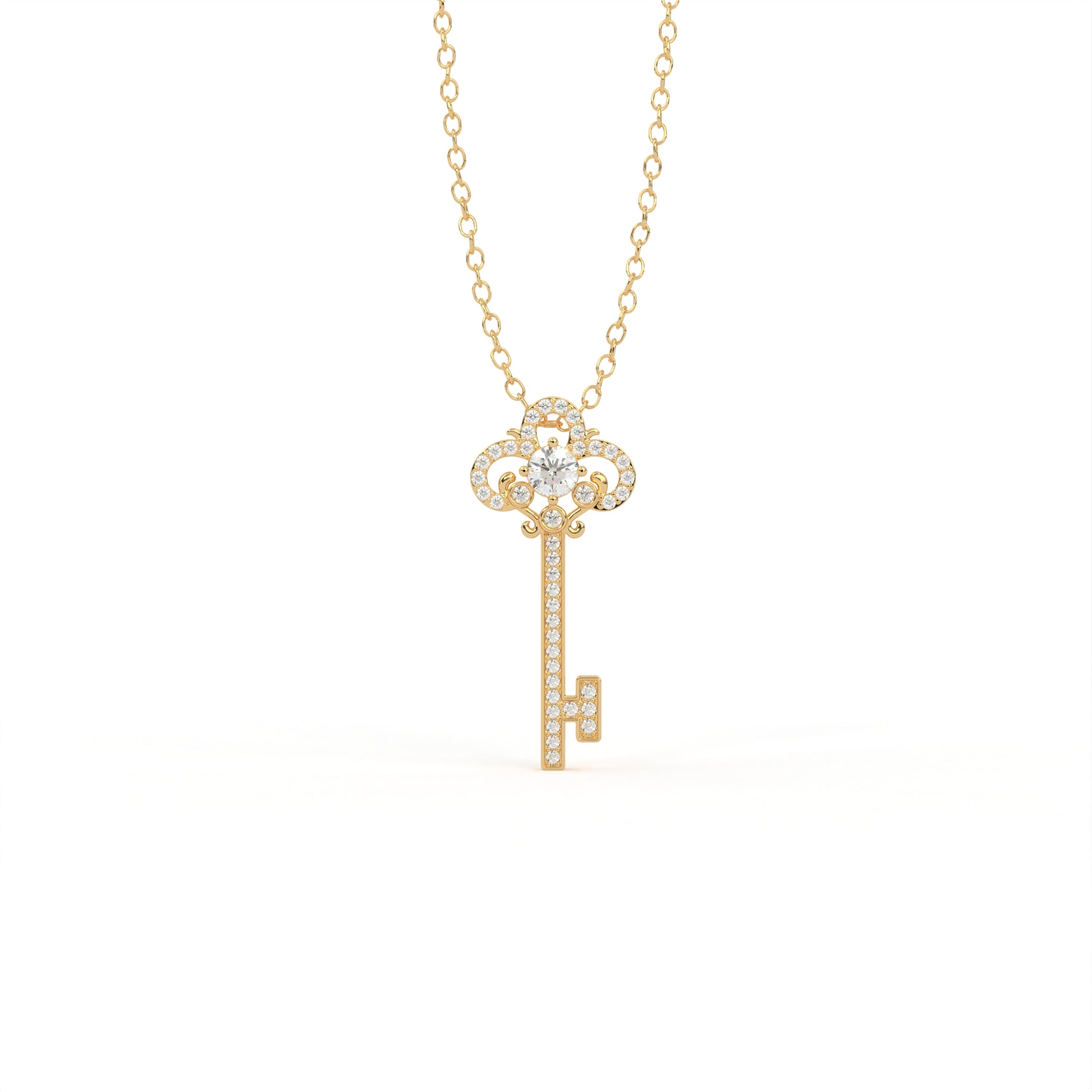 Aarinya Vintage Fleur-de-Lis Lab-Grown Diamond Key Pendant, The Centurion Minimalist Baroque Key Pendant