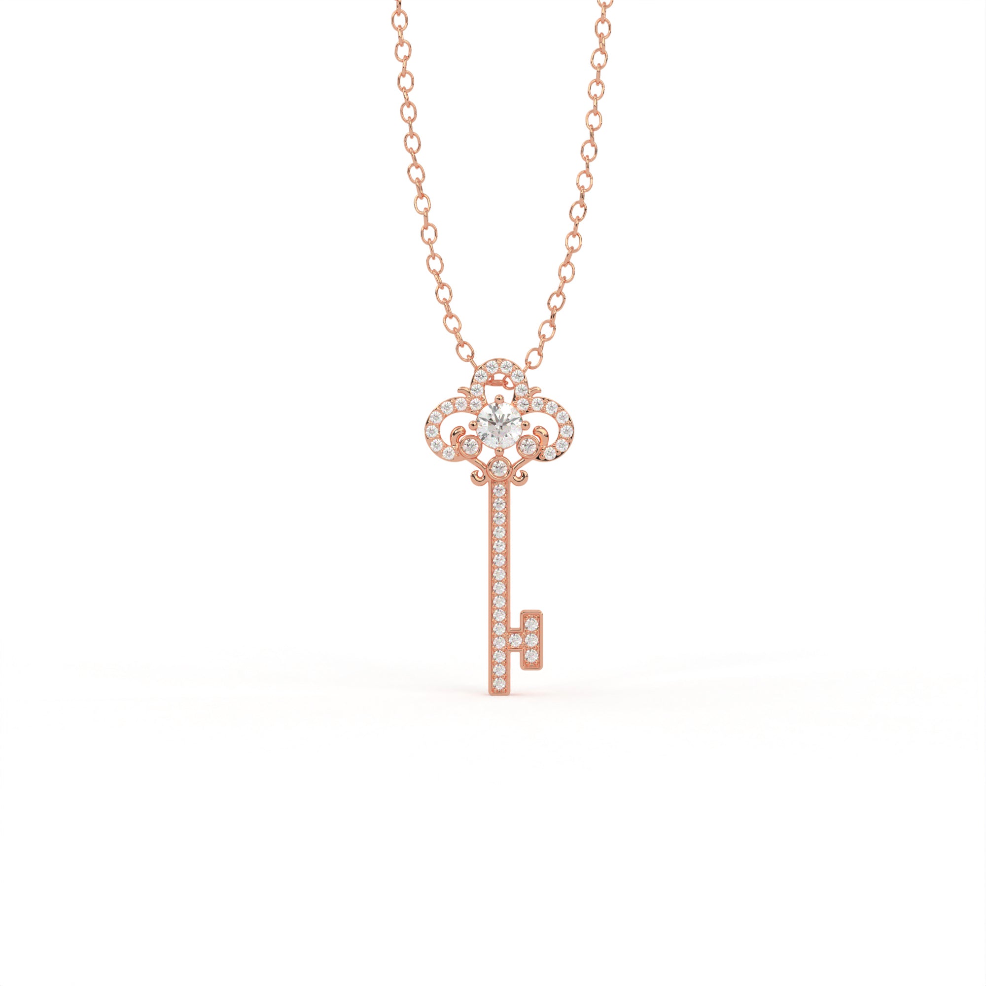 Aarinya Vintage Fleur-de-Lis Lab-Grown Diamond Key Pendant, The Centurion Minimalist Baroque Key Pendant