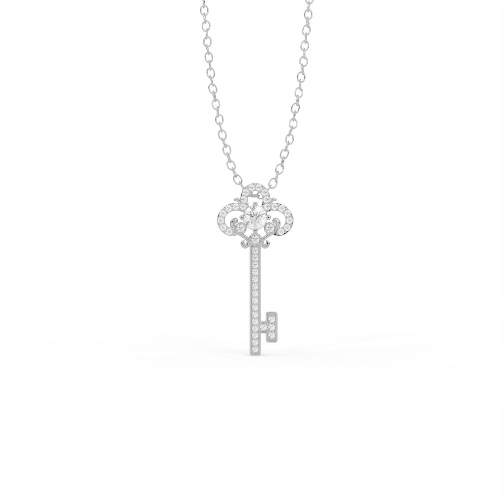 Aarinya Vintage Fleur-de-Lis Lab-Grown Diamond Key Pendant, The Centurion Minimalist Baroque Key Pendant