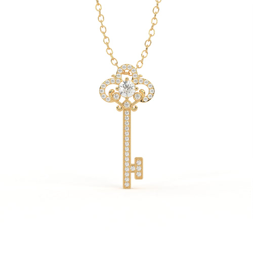 Aarinya  Fleur-de-Lis Lab-Grown Diamond Key Pendant, The Minimalist Key Pendant