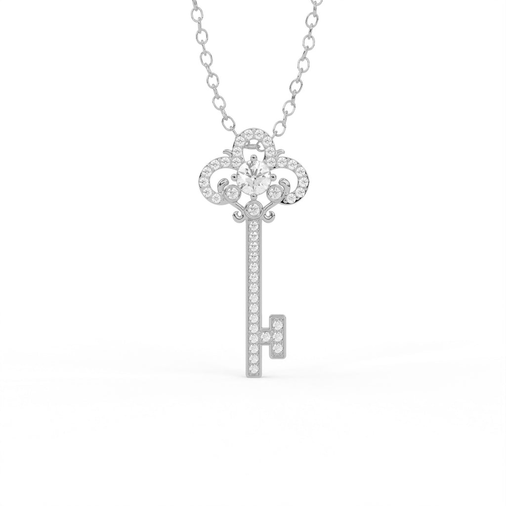Aarinya Vintage Fleur-de-Lis Lab-Grown Diamond Key Pendant, The Centurion Minimalist Baroque Key Pendant