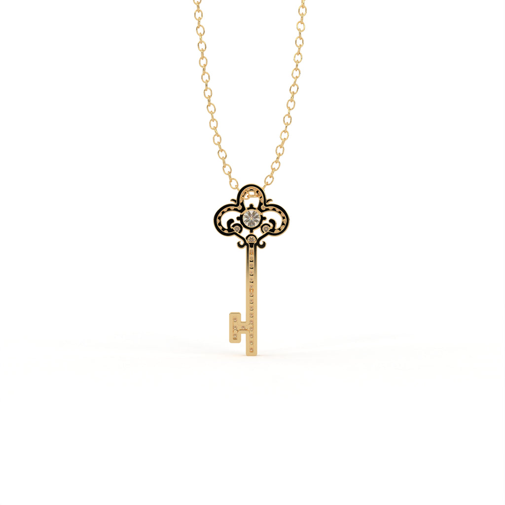 Aarinya Vintage Fleur-de-Lis Lab-Grown Diamond Key Pendant, The Centurion Minimalist Baroque Key Pendant