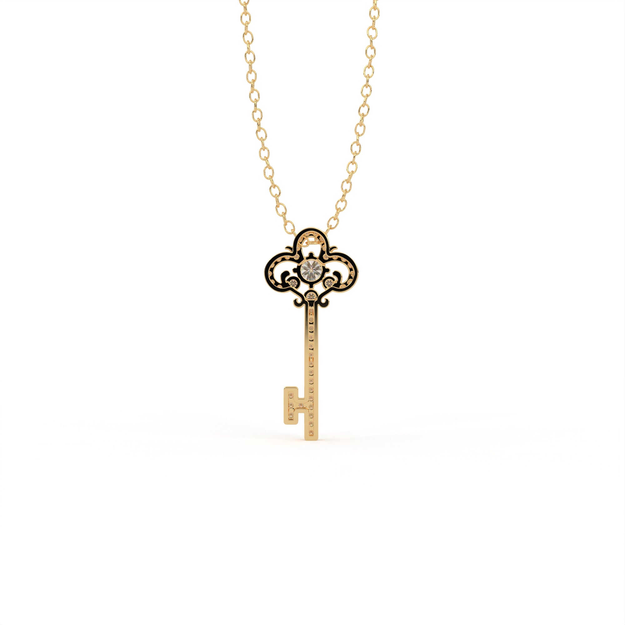 Aarinya Vintage Fleur-de-Lis Lab-Grown Diamond Key Pendant, The Centurion Minimalist Baroque Key Pendant