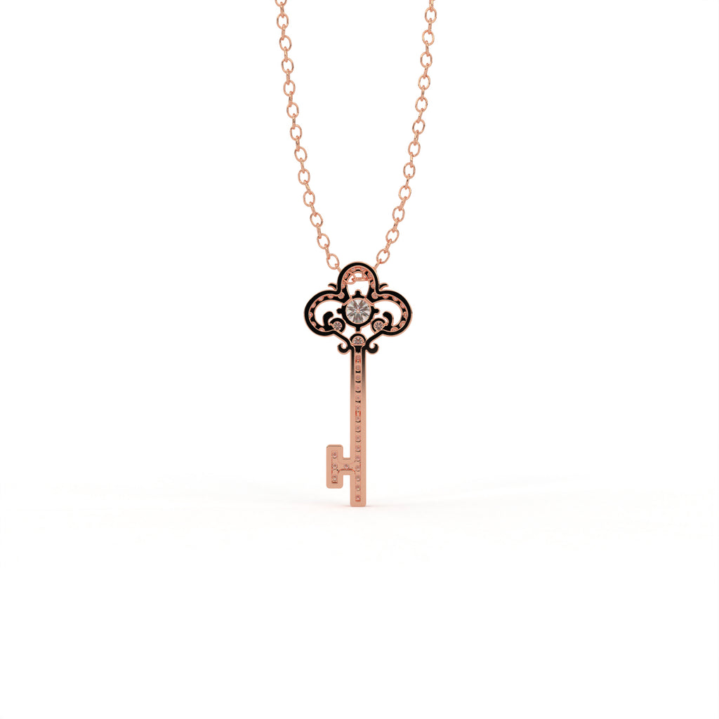 Aarinya Vintage Fleur-de-Lis Lab-Grown Diamond Key Pendant, The Centurion Minimalist Baroque Key Pendant