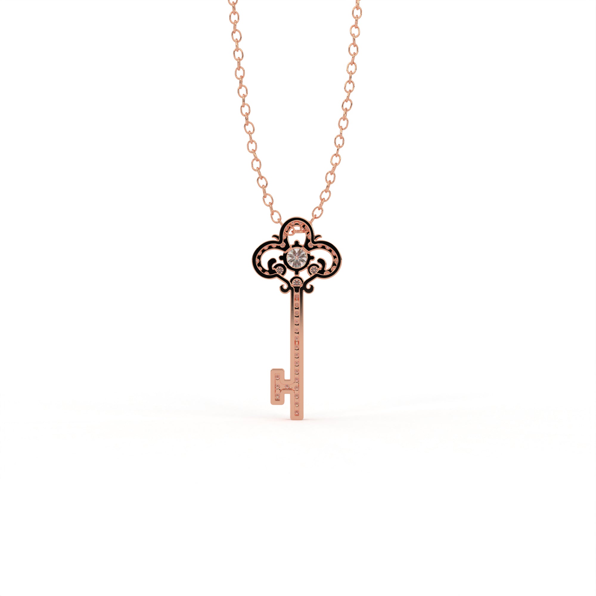 Aarinya Vintage Fleur-de-Lis Lab-Grown Diamond Key Pendant, The Centurion Minimalist Baroque Key Pendant