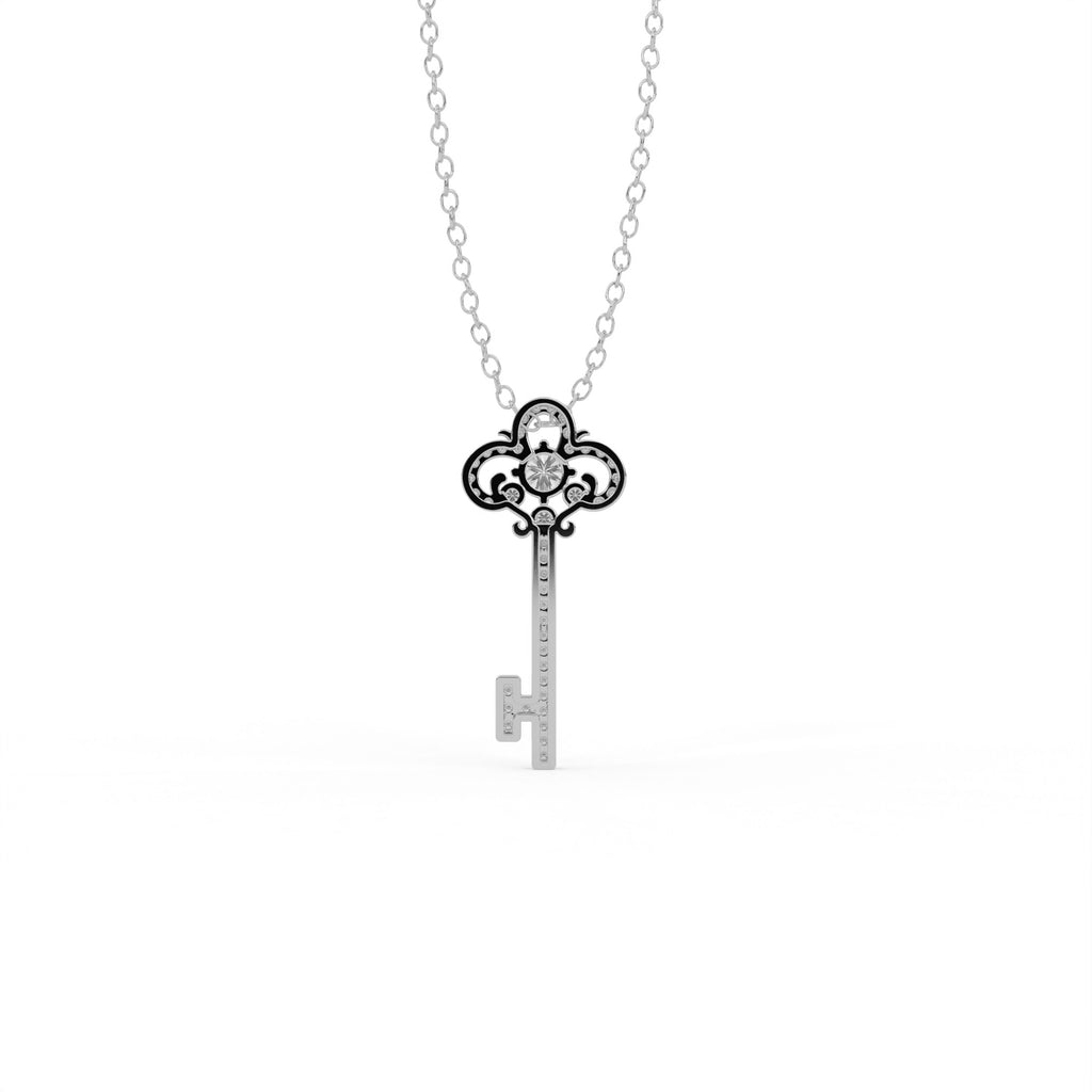 Aarinya Vintage Fleur-de-Lis Lab-Grown Diamond Key Pendant, The Centurion Minimalist Baroque Key Pendant