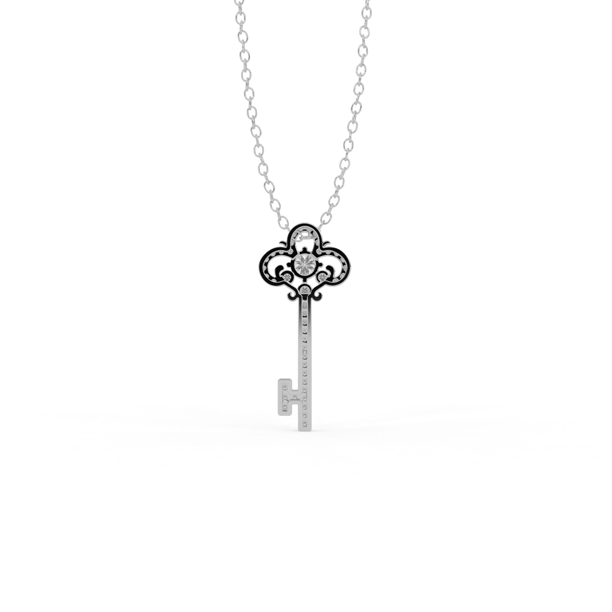 Aarinya Vintage Fleur-de-Lis Lab-Grown Diamond Key Pendant, The Centurion Minimalist Baroque Key Pendant