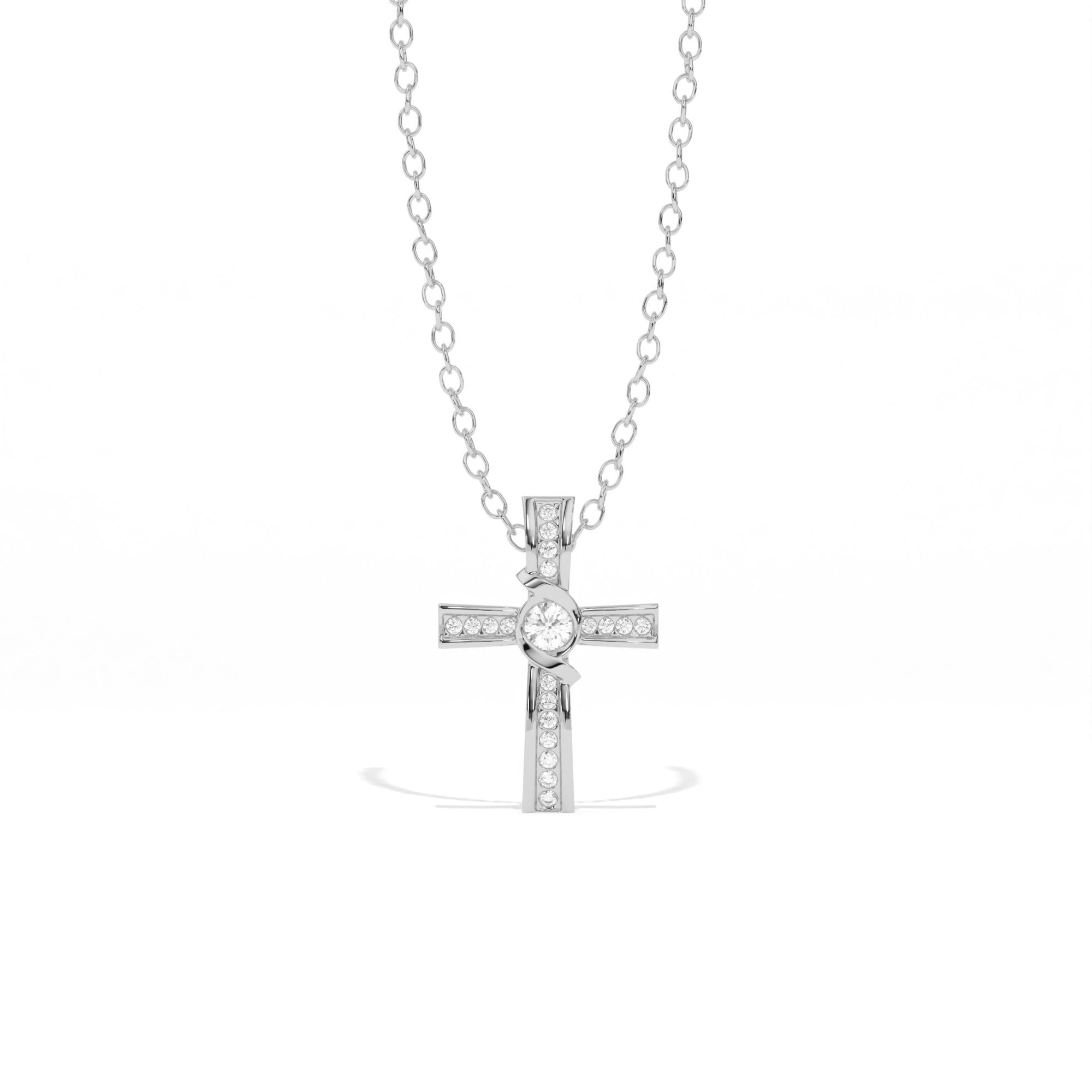Aarinya Ribbon Cross Lab-Grown Diamond Pendant, The Centurion Minimalist Cross Pendant