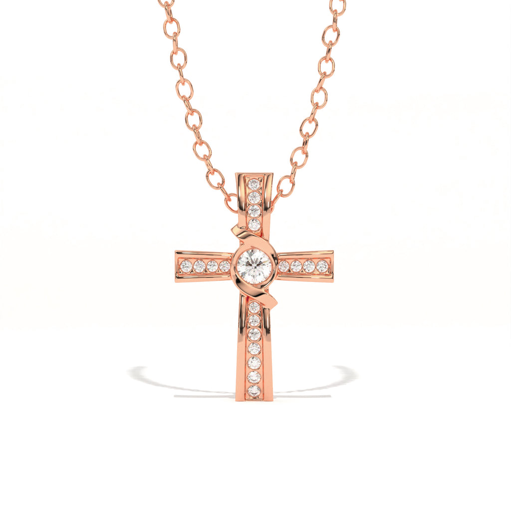 Aarinya Ribbon Cross Lab-Grown Diamond Pendant, The Centurion Minimalist Cross Pendant
