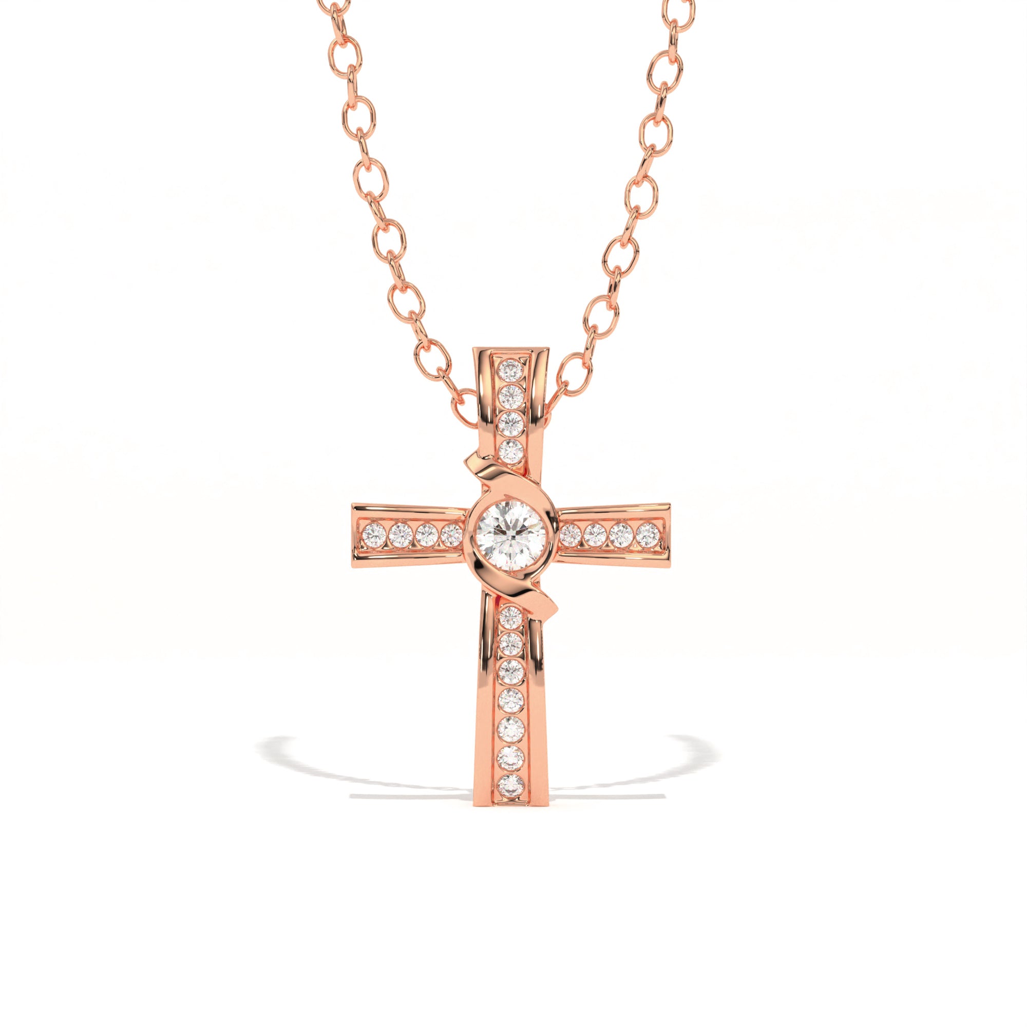 Aarinya Ribbon Cross Lab-Grown Diamond Pendant, The Centurion Minimalist Cross Pendant