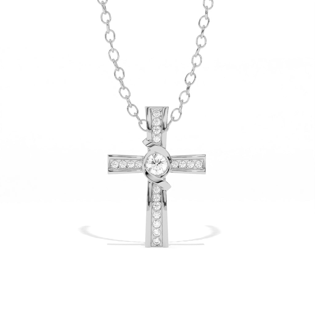 Aarinya Ribbon Cross Lab-Grown Diamond Pendant, The Centurion Minimalist Cross Pendant