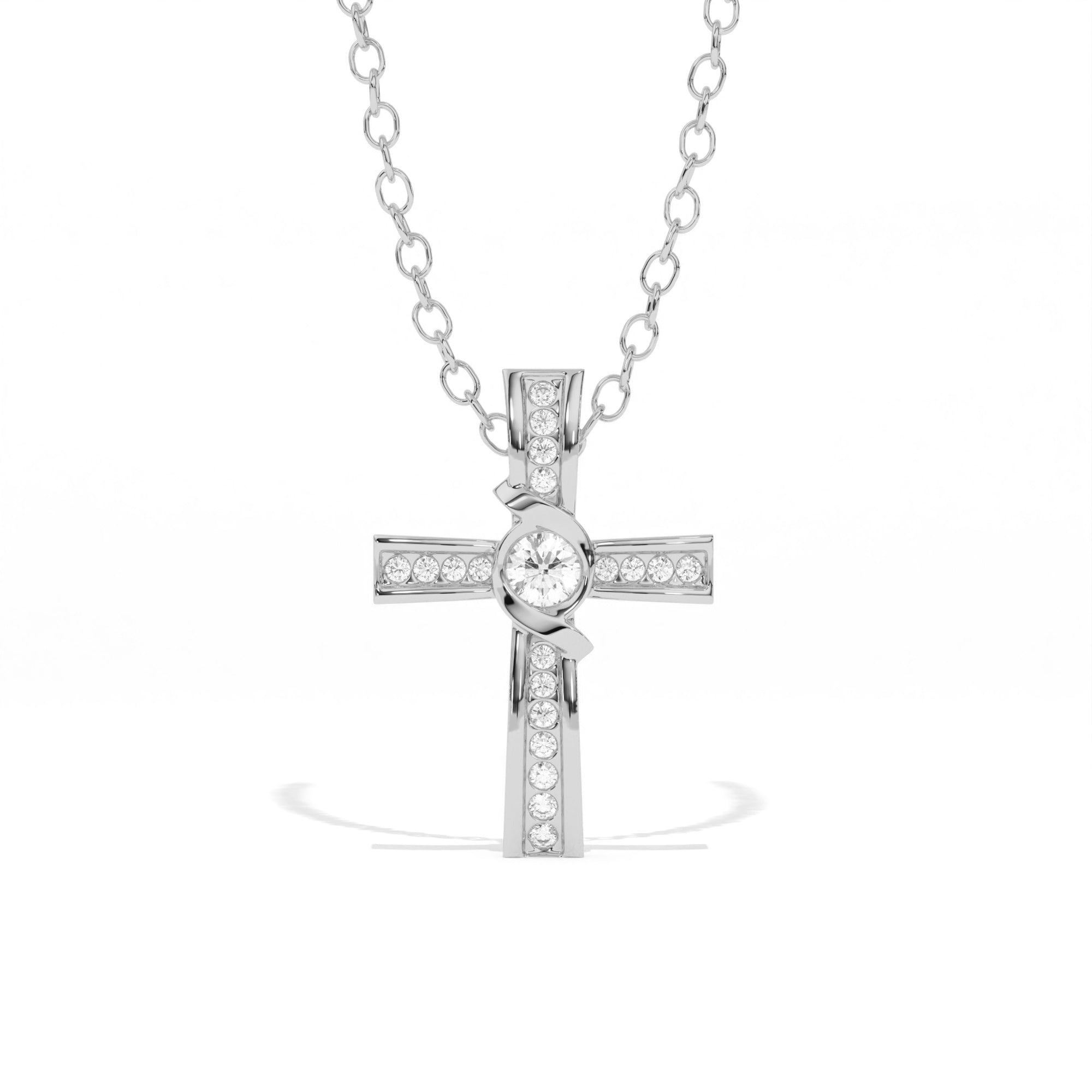 Aarinya Ribbon Cross Lab-Grown Diamond Pendant, The Centurion Minimalist Cross Pendant