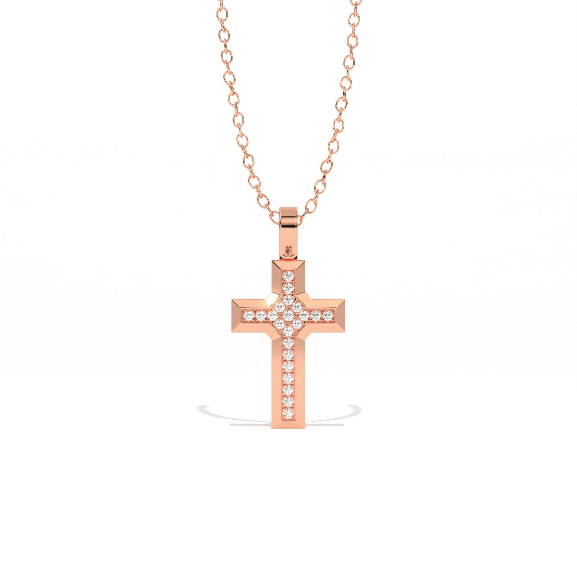 Aarinya Modern Beveled Edge Diamond Cross Pendant, The Centurion Minimalist Stepped Diamond-Core Cross
