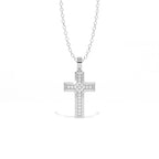 Aarinya Modern Beveled Edge Diamond Cross Pendant, The Centurion Minimalist Stepped Diamond-Core Cross