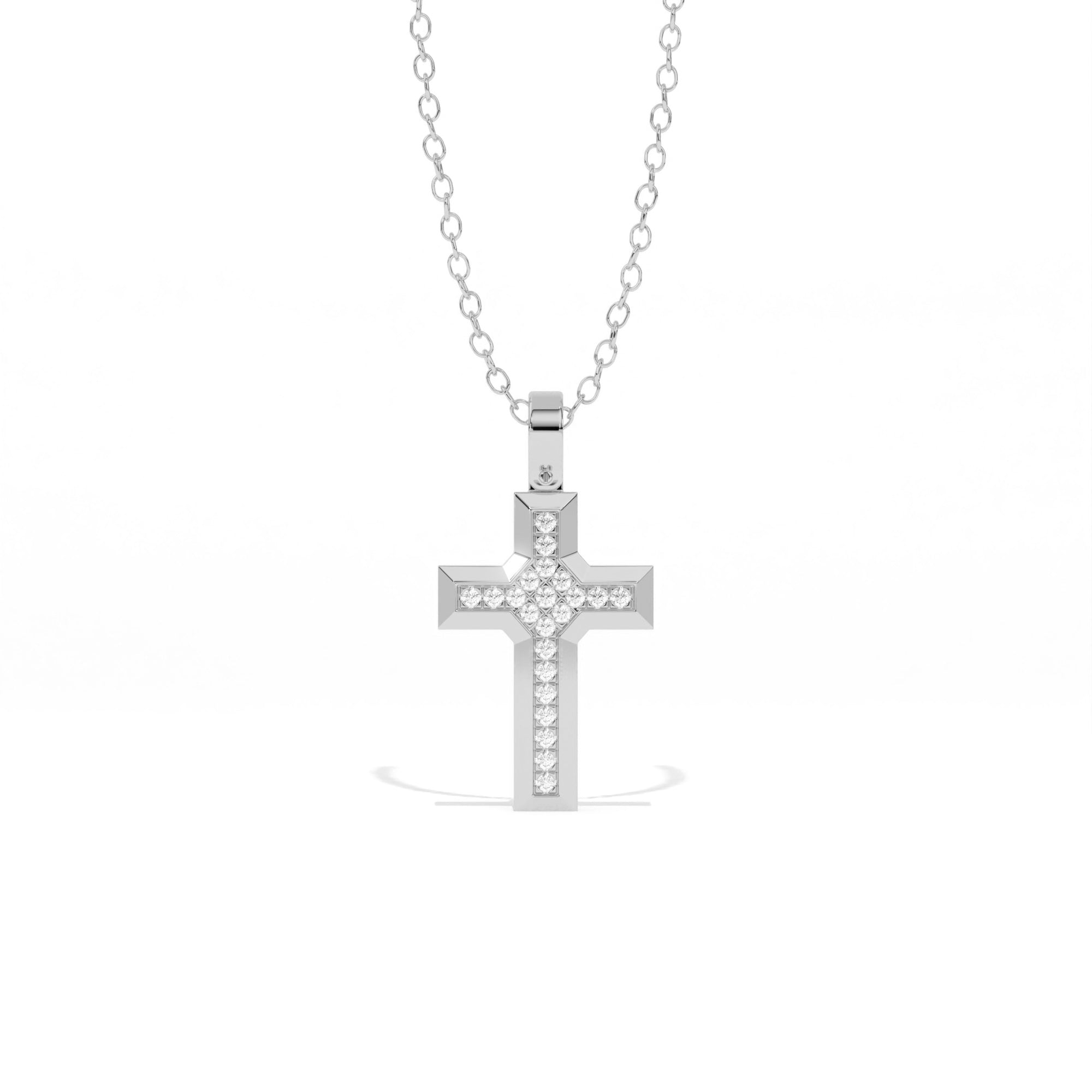 Aarinya Modern Beveled Edge Diamond Cross Pendant, The Centurion Minimalist Stepped Diamond-Core Cross
