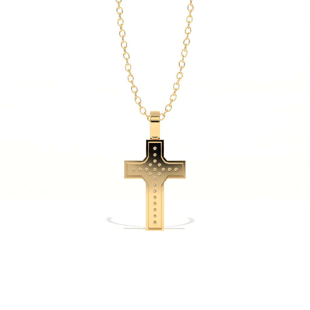 Aarinya Modern Beveled Edge Diamond Cross Pendant, The Centurion Minimalist Stepped Diamond-Core Cross