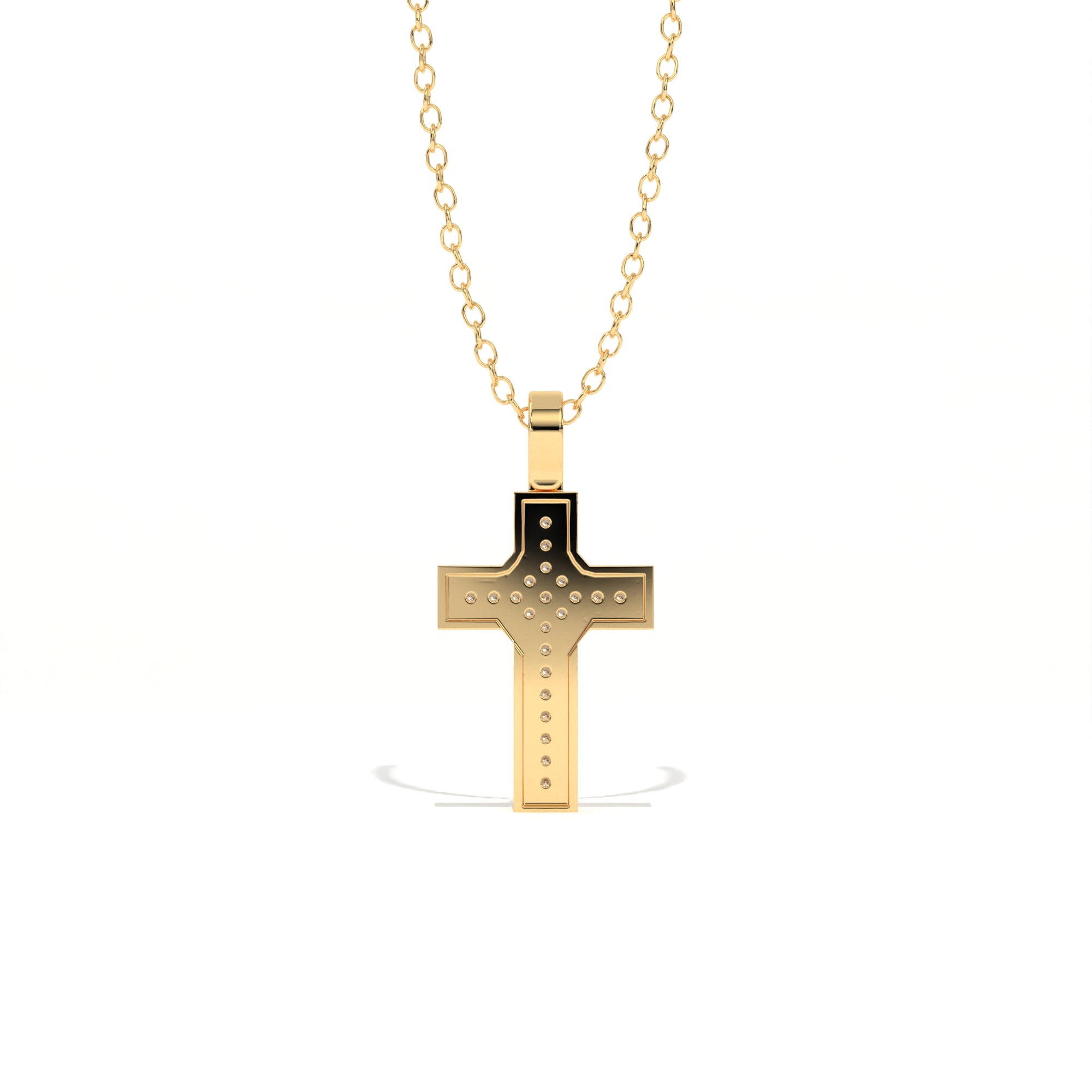 Aarinya Modern Beveled Edge Diamond Cross Pendant, The Centurion Minimalist Stepped Diamond-Core Cross