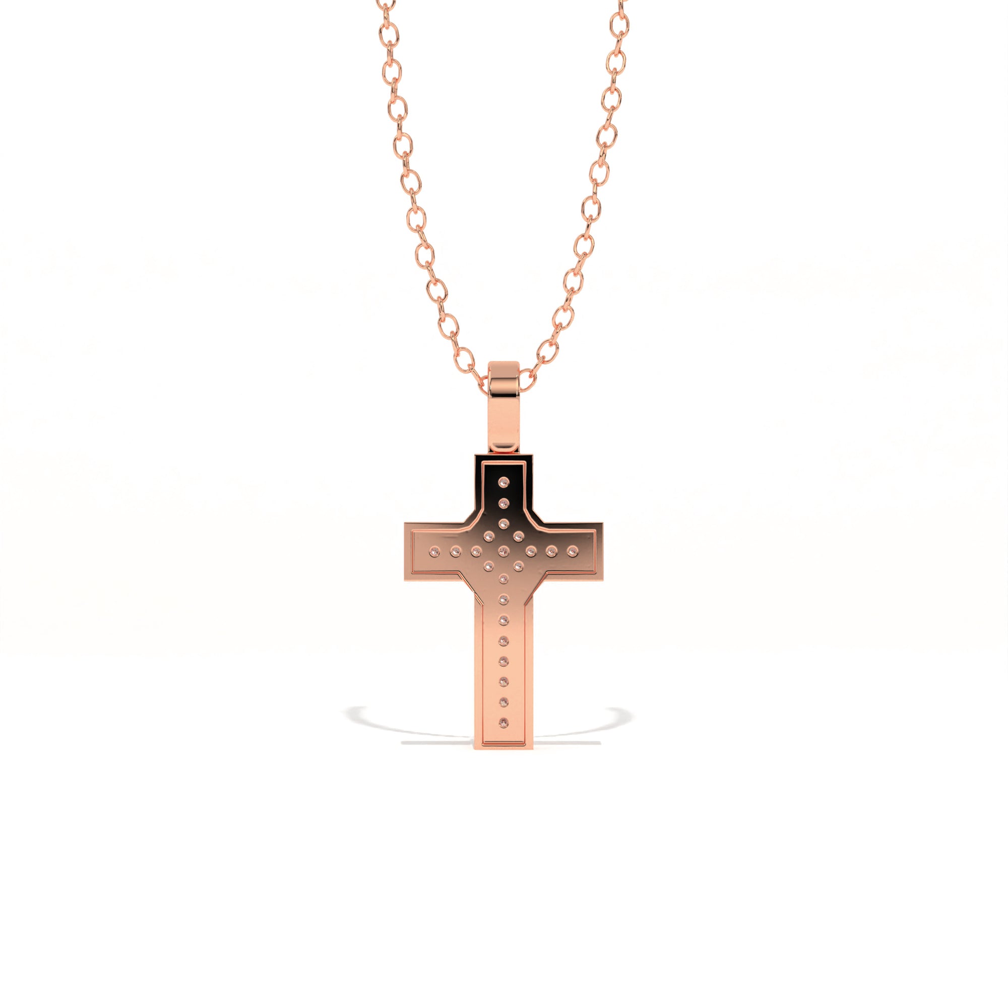 Aarinya Modern Beveled Edge Diamond Cross Pendant, The Centurion Minimalist Stepped Diamond-Core Cross