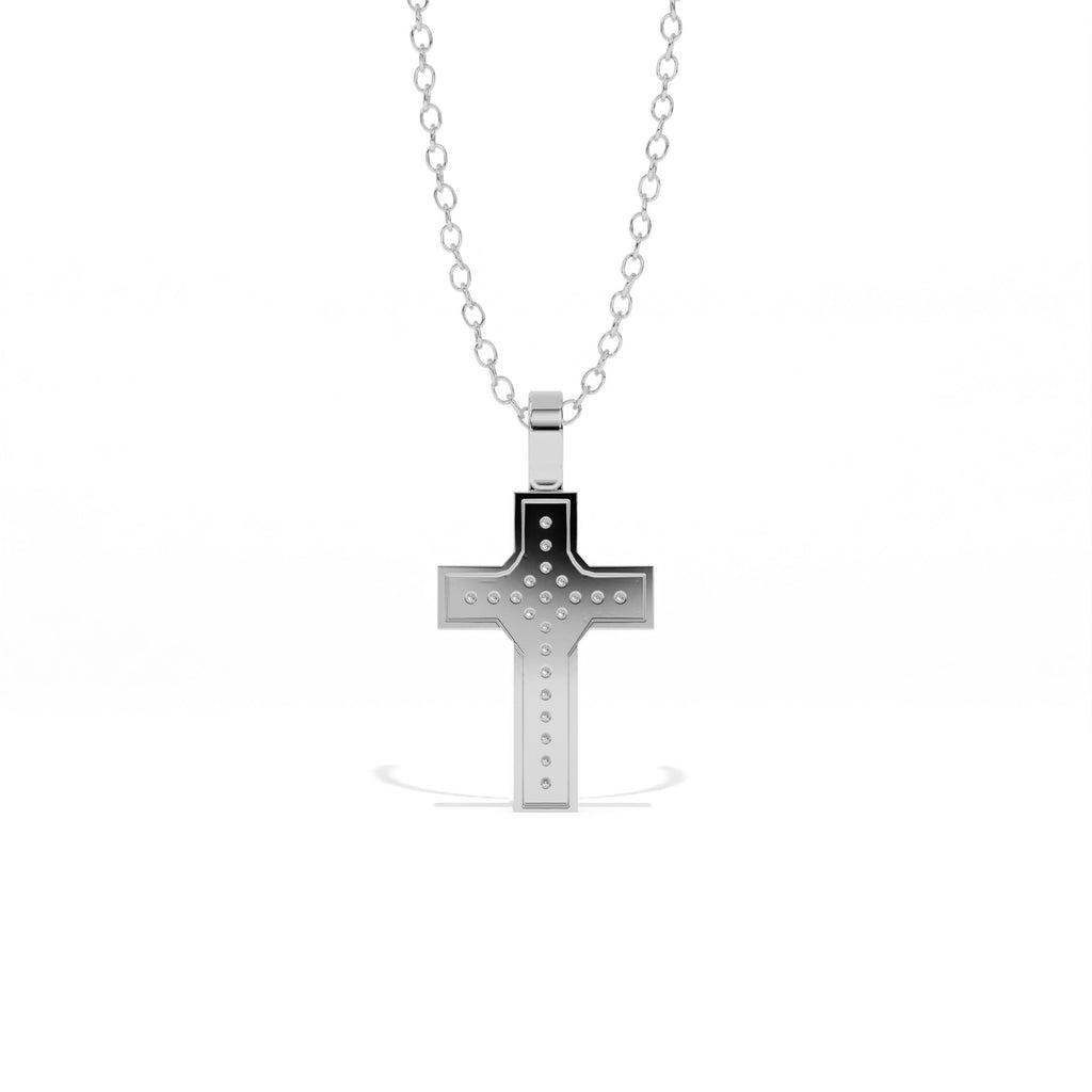 Aarinya Modern Beveled Edge Diamond Cross Pendant, The Centurion Minimalist Stepped Diamond-Core Cross
