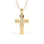 Aarinya Modern Beveled Edge Diamond Cross Pendant, The Centurion Minimalist Stepped Diamond-Core Cross