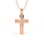 Aarinya Modern Beveled Edge Diamond Cross Pendant, The Centurion Minimalist Stepped Diamond-Core Cross