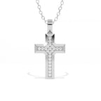 Aarinya Modern Beveled Edge Diamond Cross Pendant, The Centurion Minimalist Stepped Diamond-Core Cross