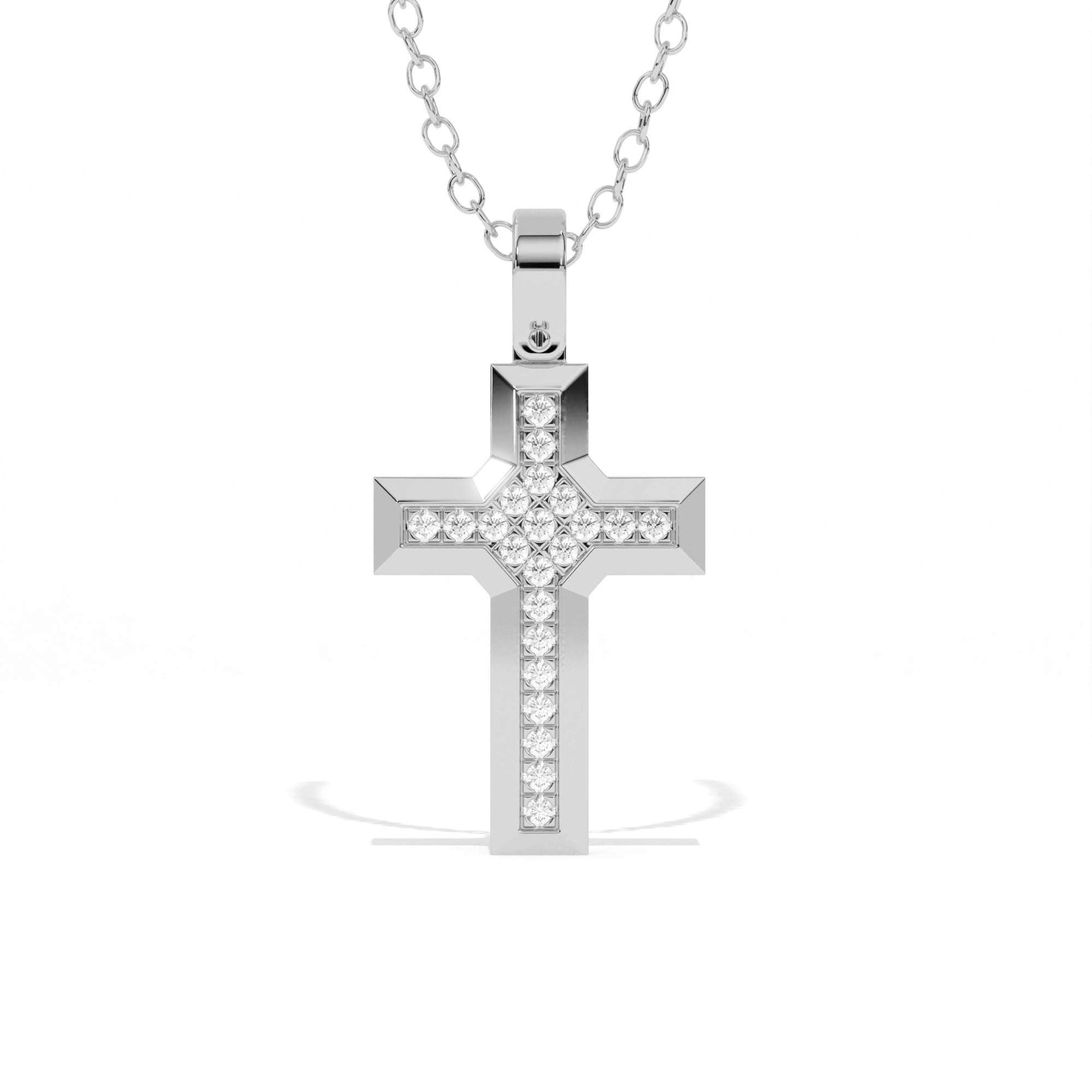 Aarinya Modern Beveled Edge Diamond Cross Pendant, The Centurion Minimalist Stepped Diamond-Core Cross
