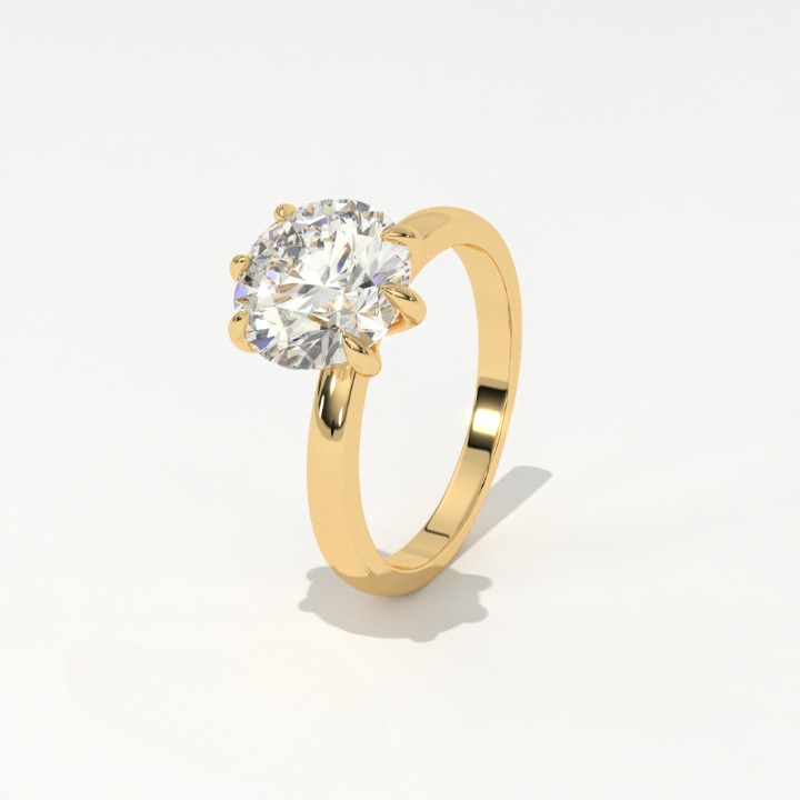 Aarinya Classic 6-Prong Rounded Lab-Grown Diamond Solitaire Ring, The Centurion Minimalist Slender-Band 6-Claw Solitaire Ring