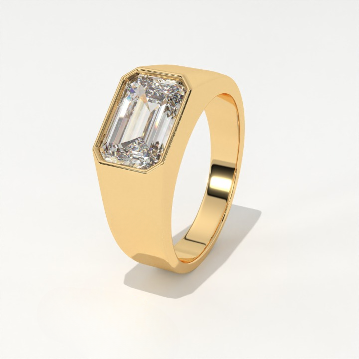 Aarinya Bezel 2.5 Carat Lab-Grown Diamond Solitaire Ring, The Vanguard Men's Emerald-Cut Signet