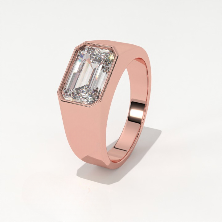 Aarinya Bezel Lab-Grown Diamond Solitaire Ring, The Vanguard Men's Emerald-Cut Signet
